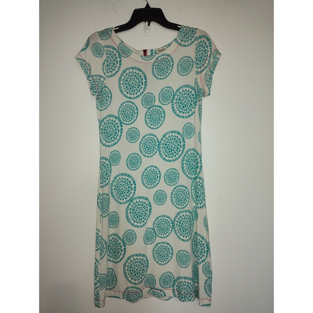 Hatley Womens Teal White Medallion Print Jersey Knit Shift Dress Pink Zip Small